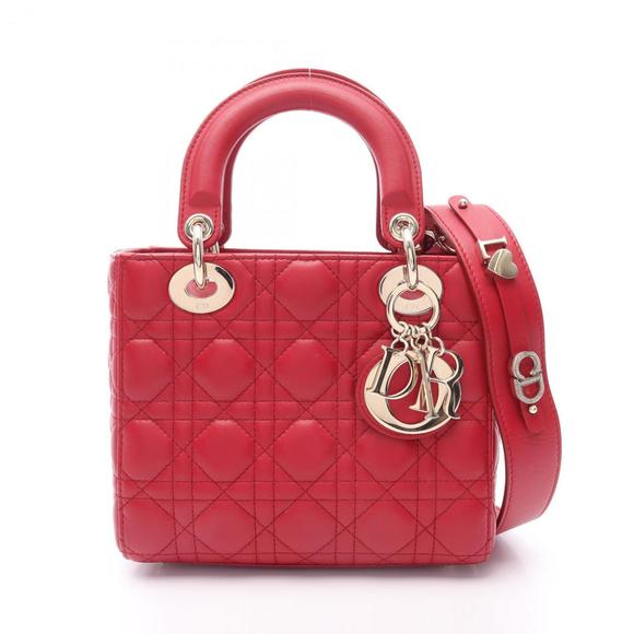 Christian Dior Dior Lady Small Cannage Handbag, Leather, Women's, Red - Picture 1 of 5